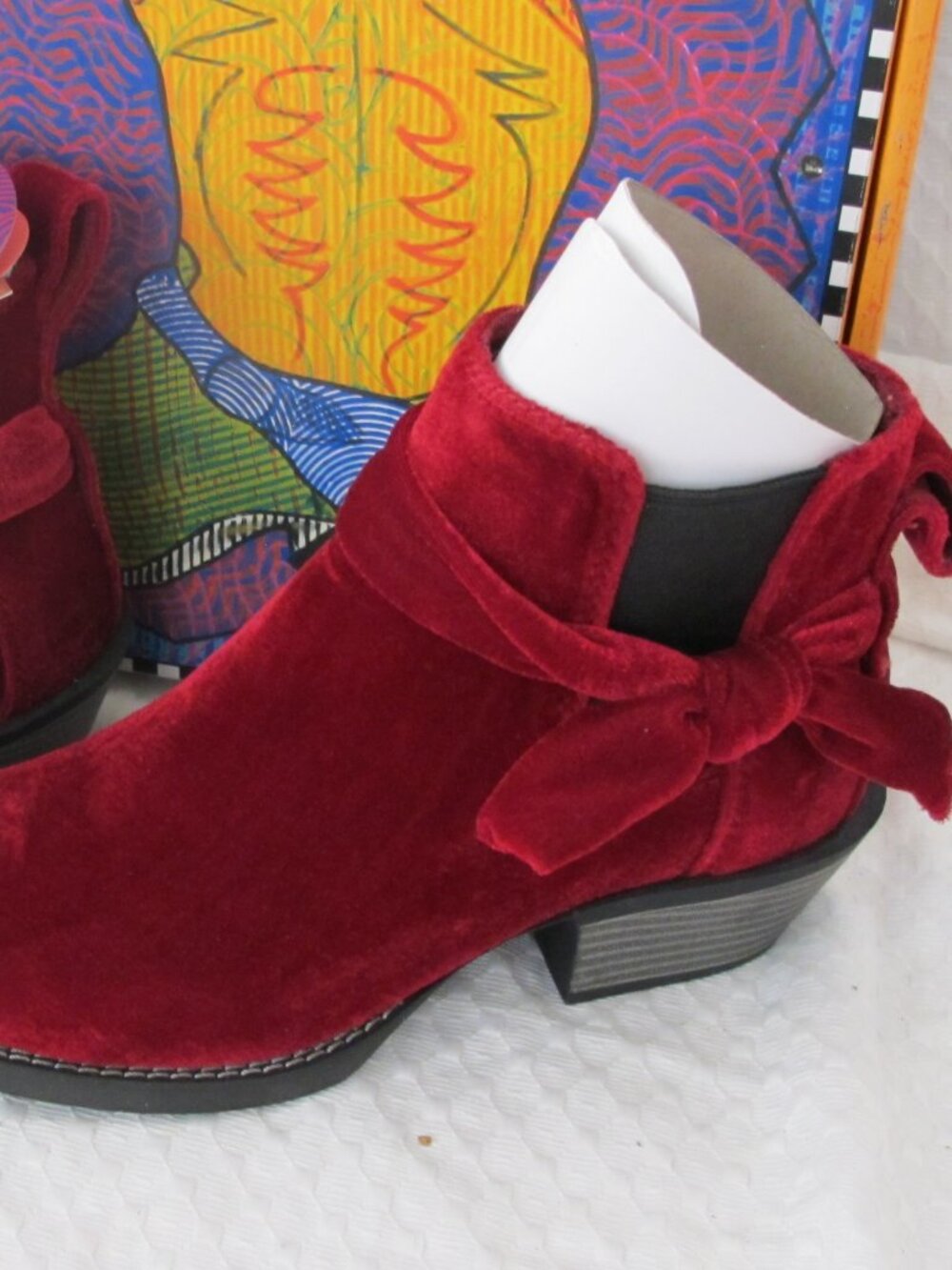 Justin Boots Chellie Burgundy Velvet Ankle Boots